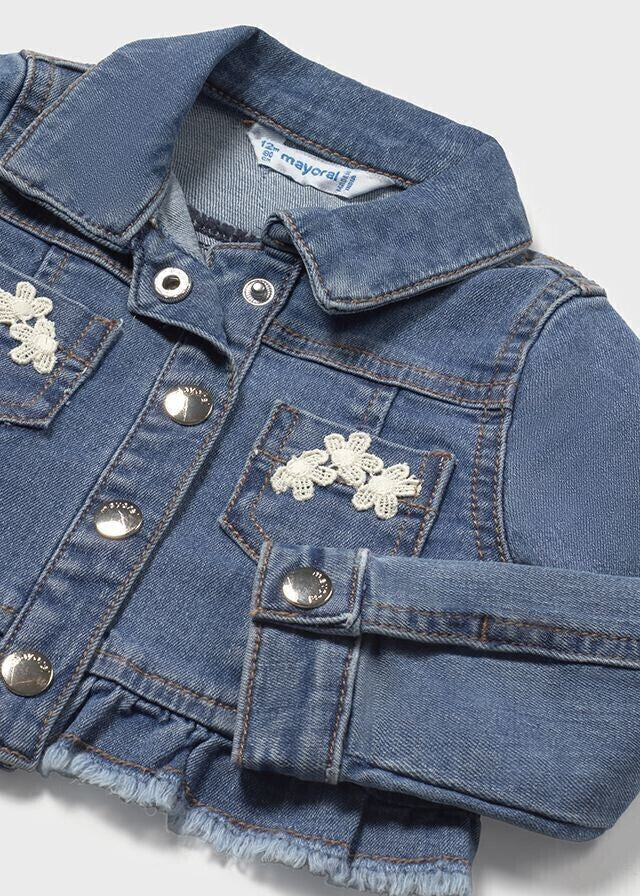 Denimjakke med rysjer