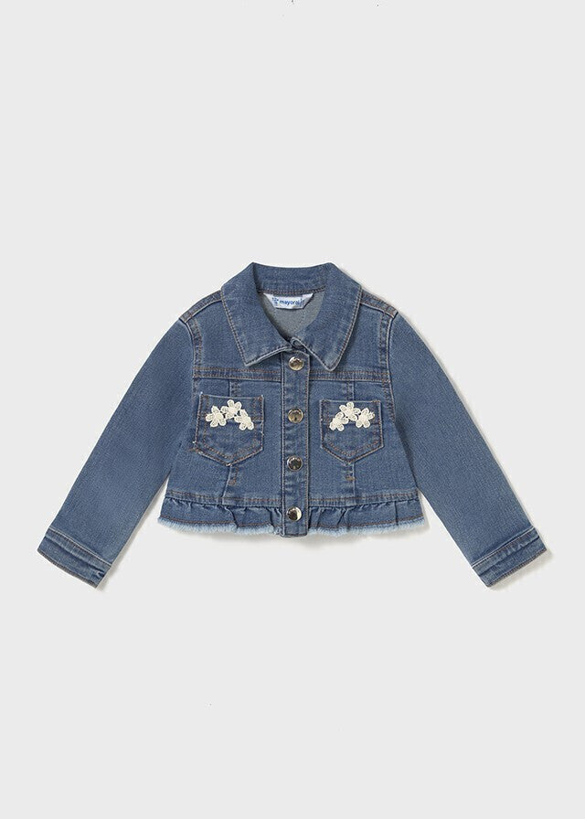 Denimjakke med rysjer