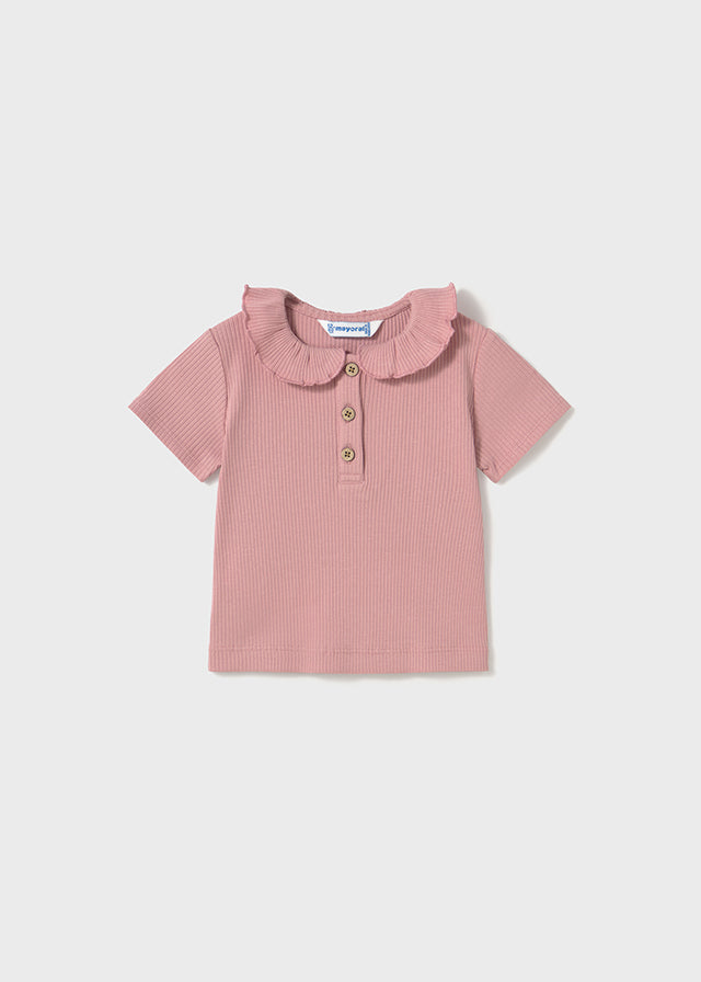 T-skjorte med rysjekrage rosa