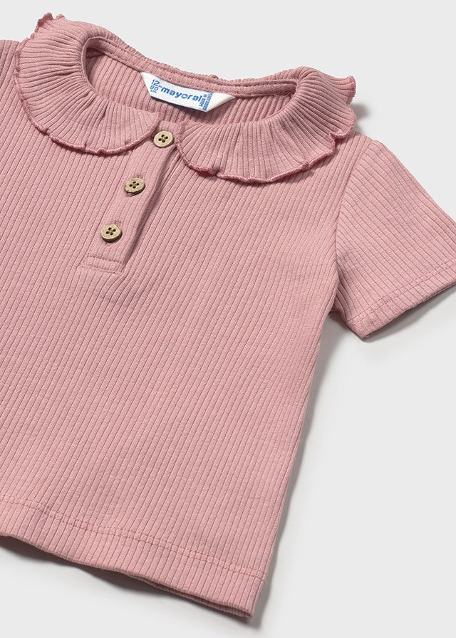 T-skjorte med rysjekrage rosa