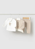 Tre-delt strikket sett beige