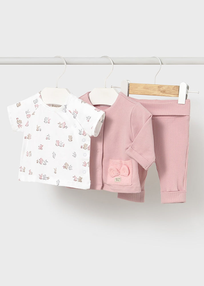 Tre-delt sett rosa med kanin