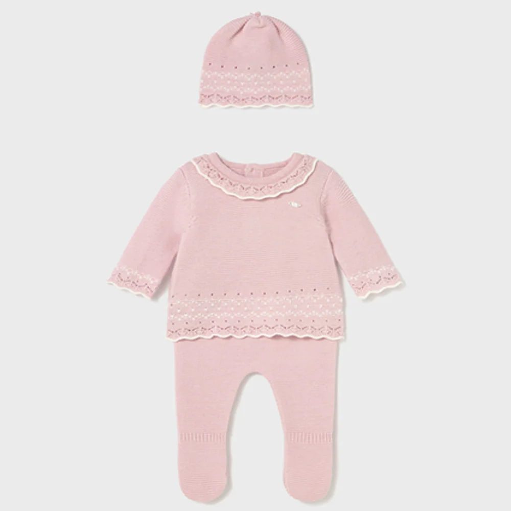 Tredelt strikket sett rosa