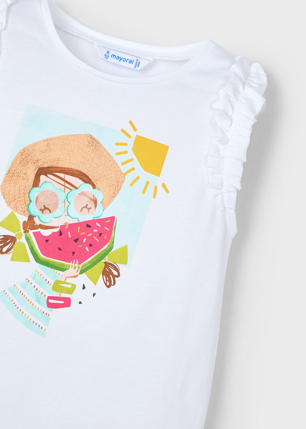 Topp med rysjeermer sommerprint